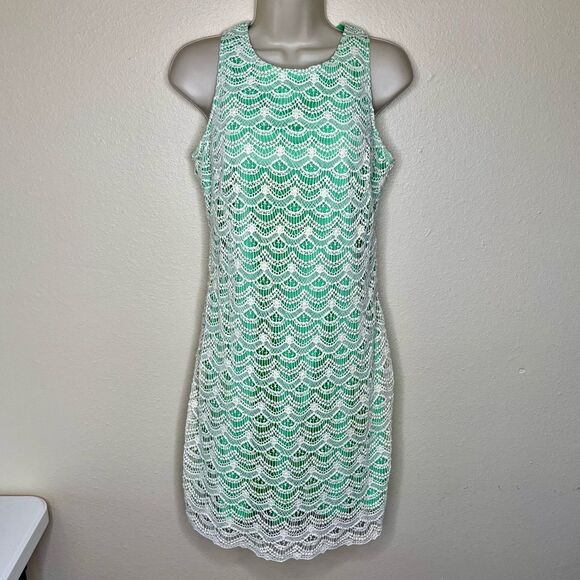 Southern Tide Sawyer Lace Sheath Dress Starboard Green Cream Sleeveless Women 4 - Picture 15 of 15